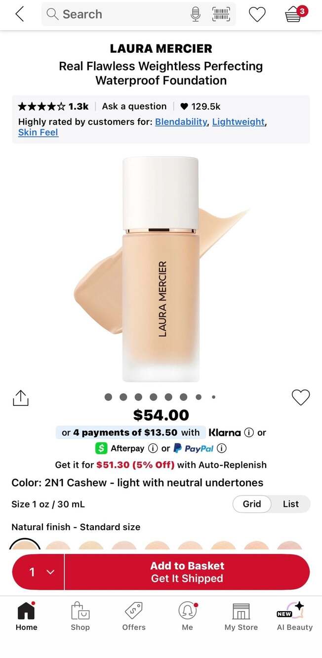 Laura Mercier Real Flawless Weightless Perfecting Waterprf Foundation 2N1 Cashew - Picture 8 of 8